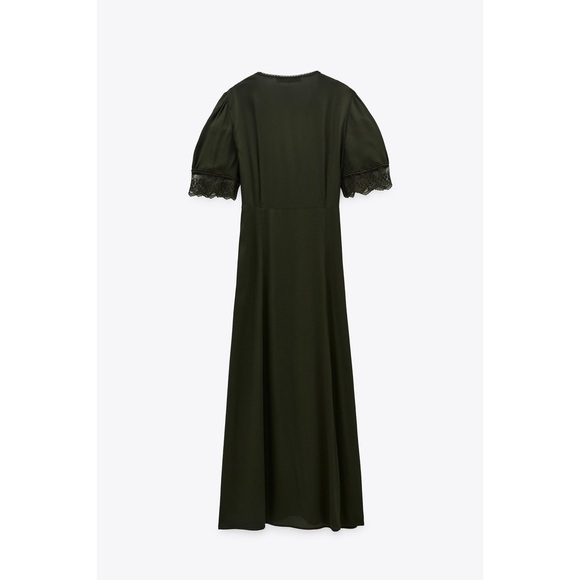 Zara Blogger’s Favorite Olive Green Vintage Lace V-Neck Button Down Midi Dress - Picture 7 of 16